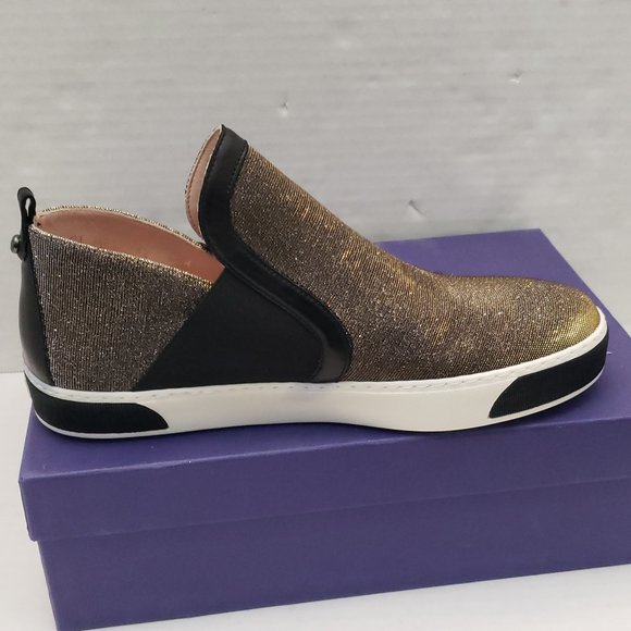 New Stuart Weitzman Shoes Sneakers Metallic Gold Silver Black Flat Slip 9.5 - Picture 14 of 16